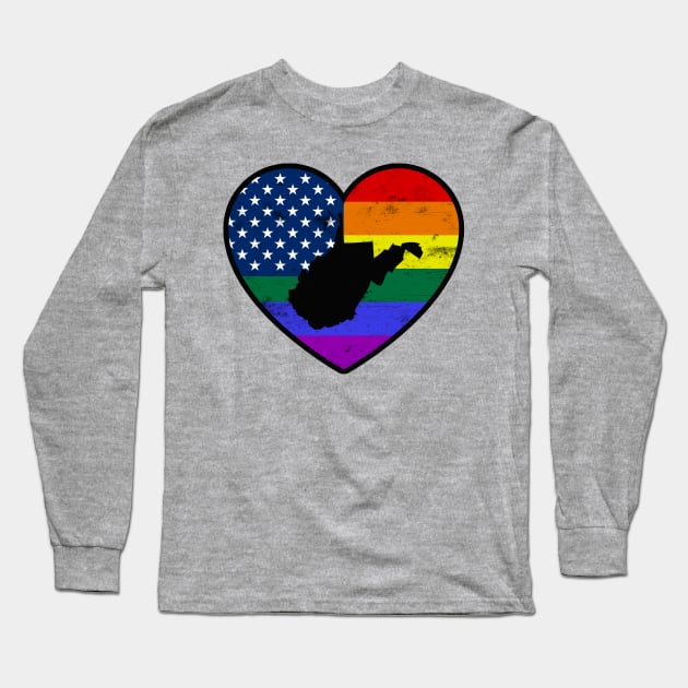 West Virginia United States Gay Pride Flag Heart Long Sleeve T-Shirt by TextTees